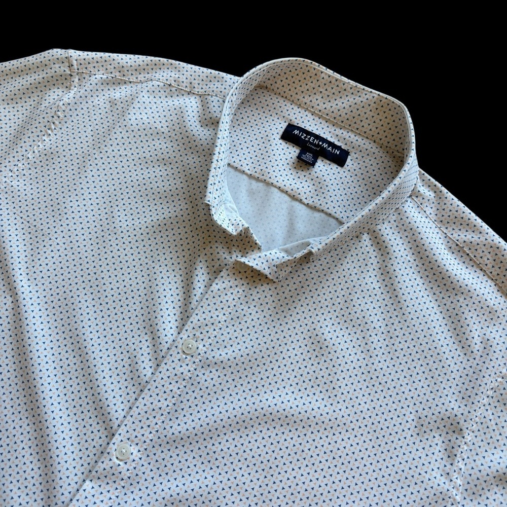 Mizzen+Main Men's Leeward 2XL White Geometric 
Performance Dress Shirt Stretch